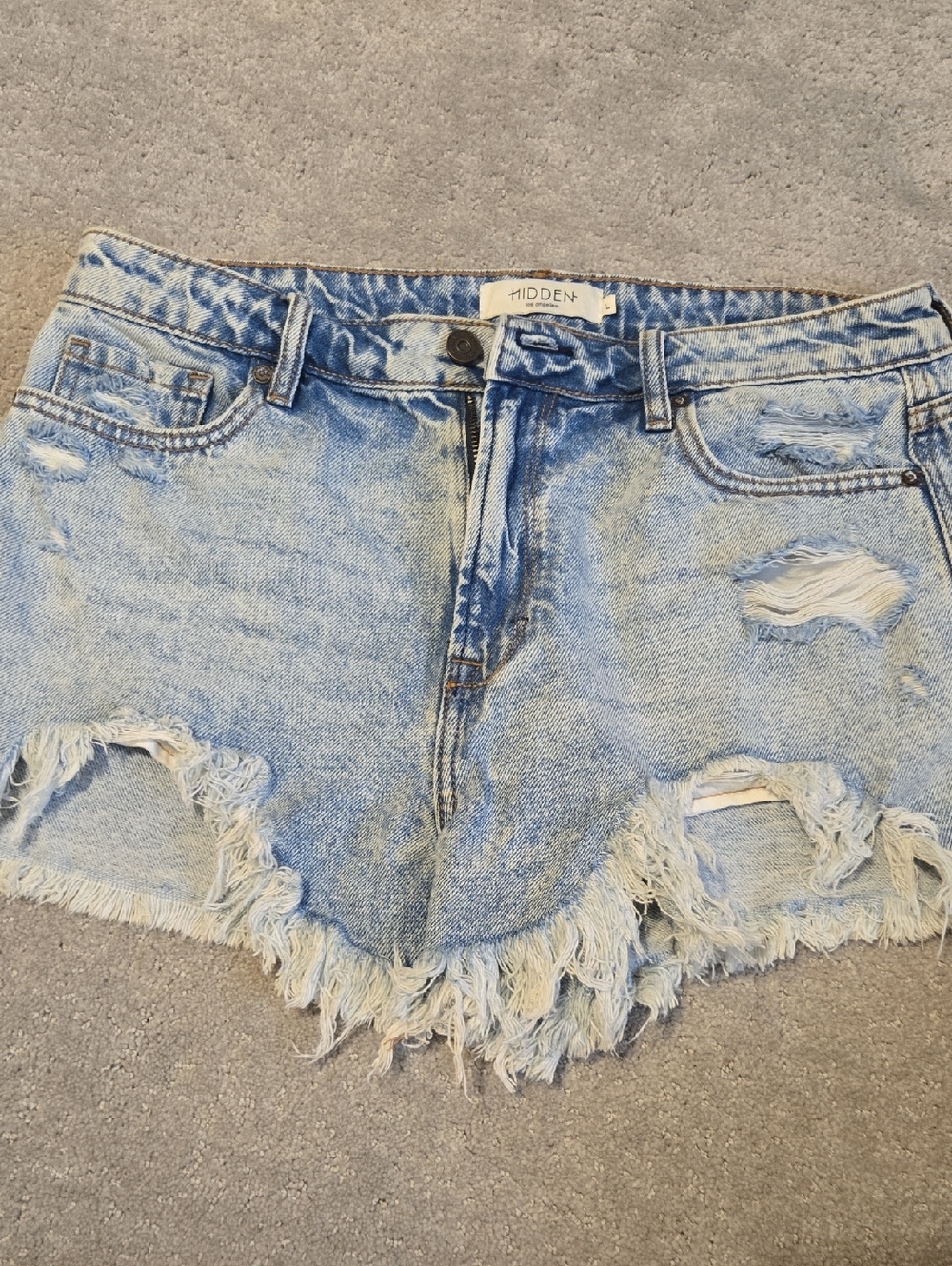 Light Blue Distressed Denim Jean Shorts by Hidden